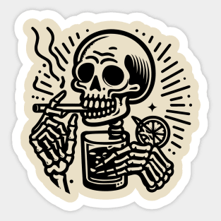 Skeleton smoking and drinking Sticker